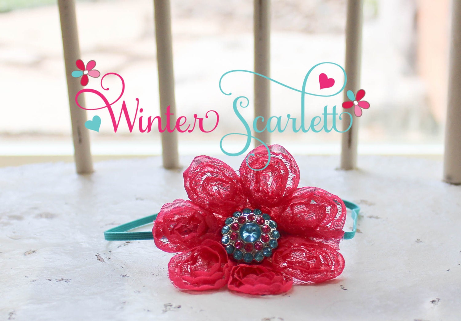 Pink Baby Headband, Headband, baby girl headband,Newborn Headband, shabby chic flower headband
