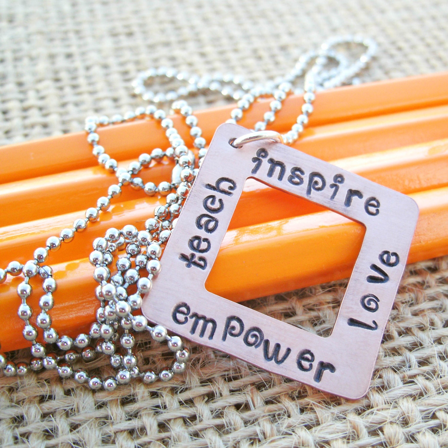 Teacher Necklace - Teacher Gift -Teach, Inspire, Love, Empower Necklace - Hand Stamped