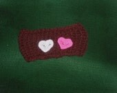 Brown Knit Headband  with 2 Hand Crocheted  Heart Accents. Valentine Headband. Great Gift.