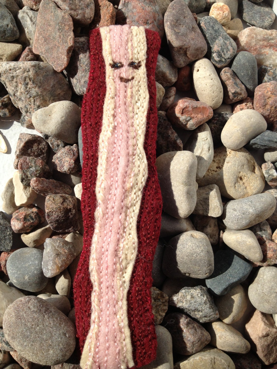 Bacon Action Figure Felt Bookmark Y  - Great gift  for afficionados of cuteness and bacony goodness