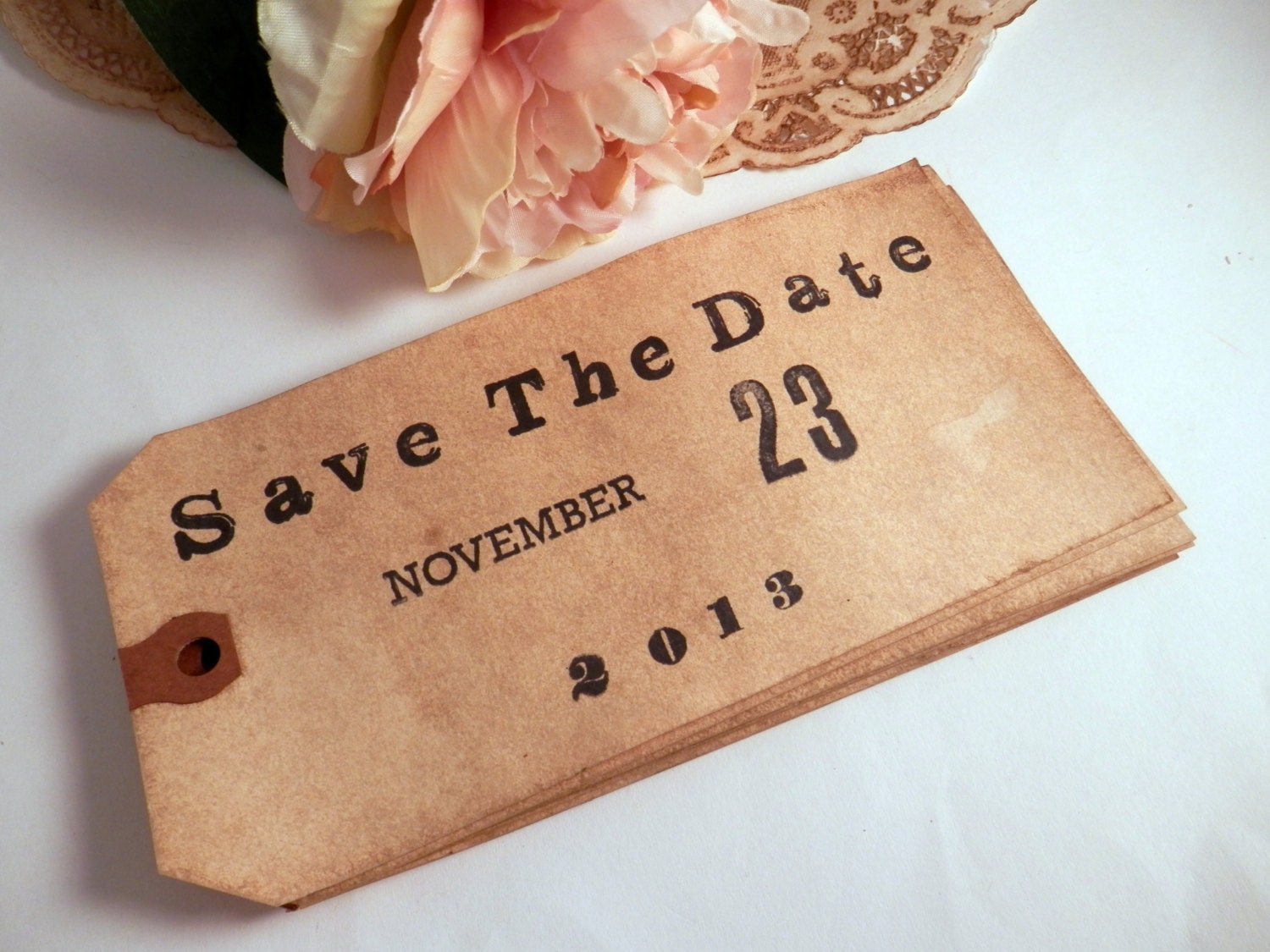50 SAVE THE DATE Vintage Wedding. Luggage Tag. Rustic. Shabby Chic. Hang Tag. Hand Tag. Attic Tag. Stained. Antiqued. Dark.