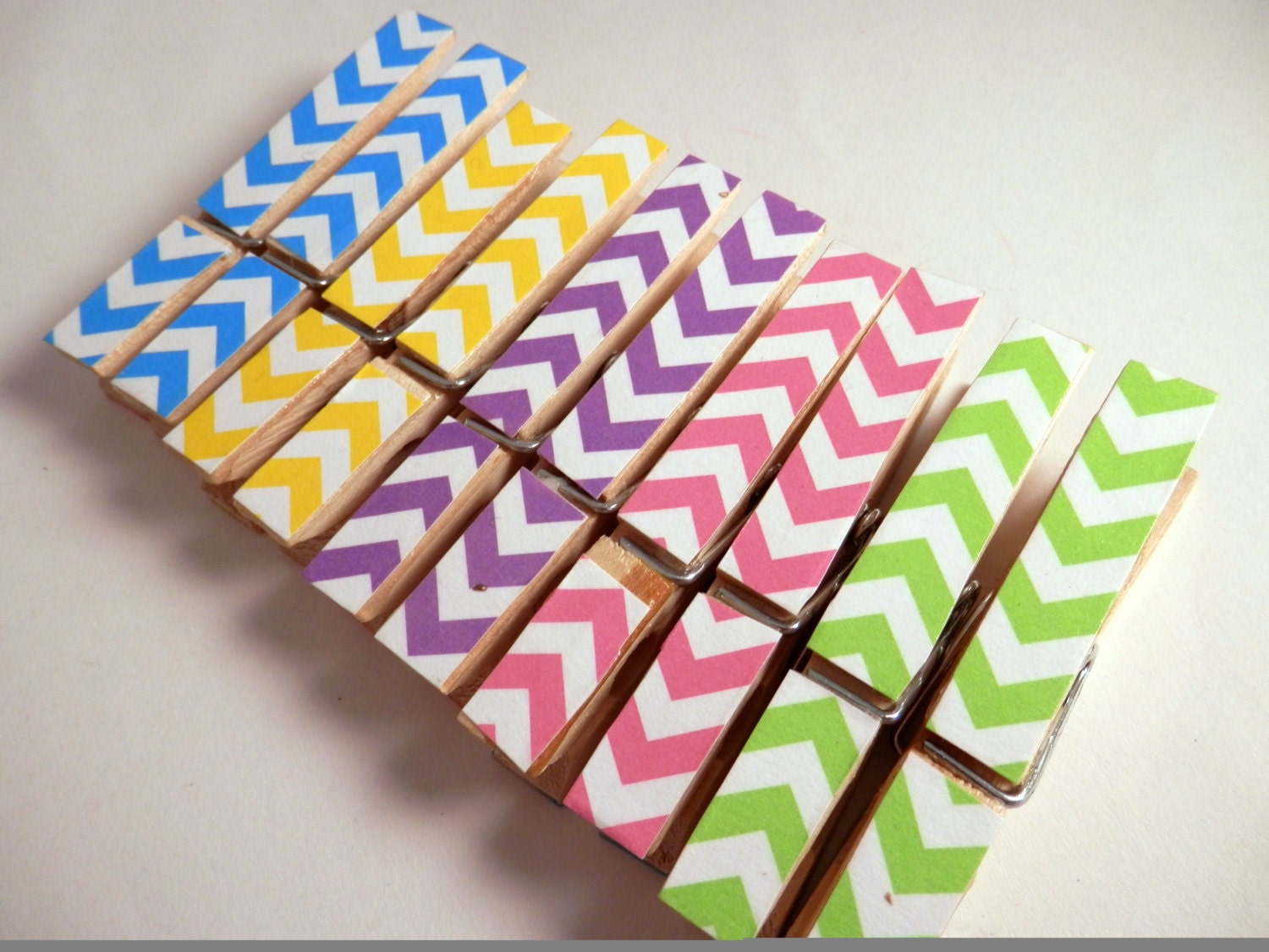 10 BRIGHT Chevron Clothespins. Pegs. Pins. Chip Clips. Office. Home. Rainbow. Spring. Gift Wrap. Kitchen. Home Decor.