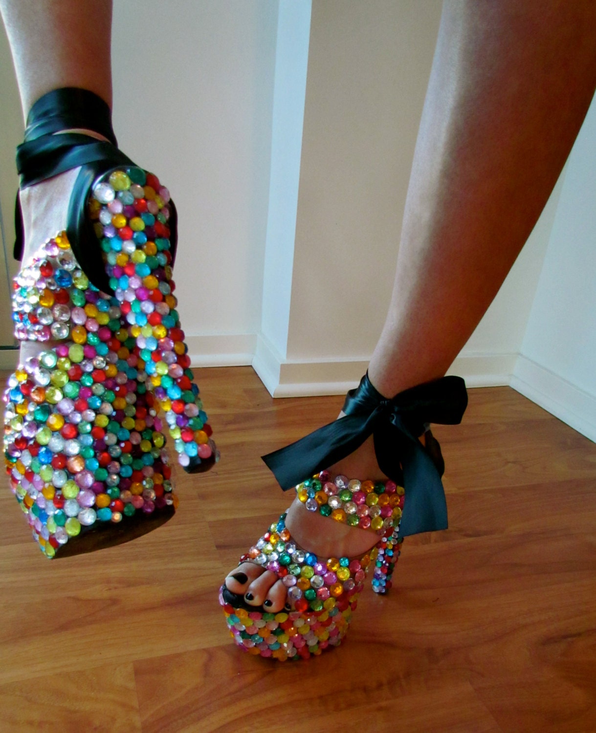 Colorful Gemmed Bedazzled Pump Heels