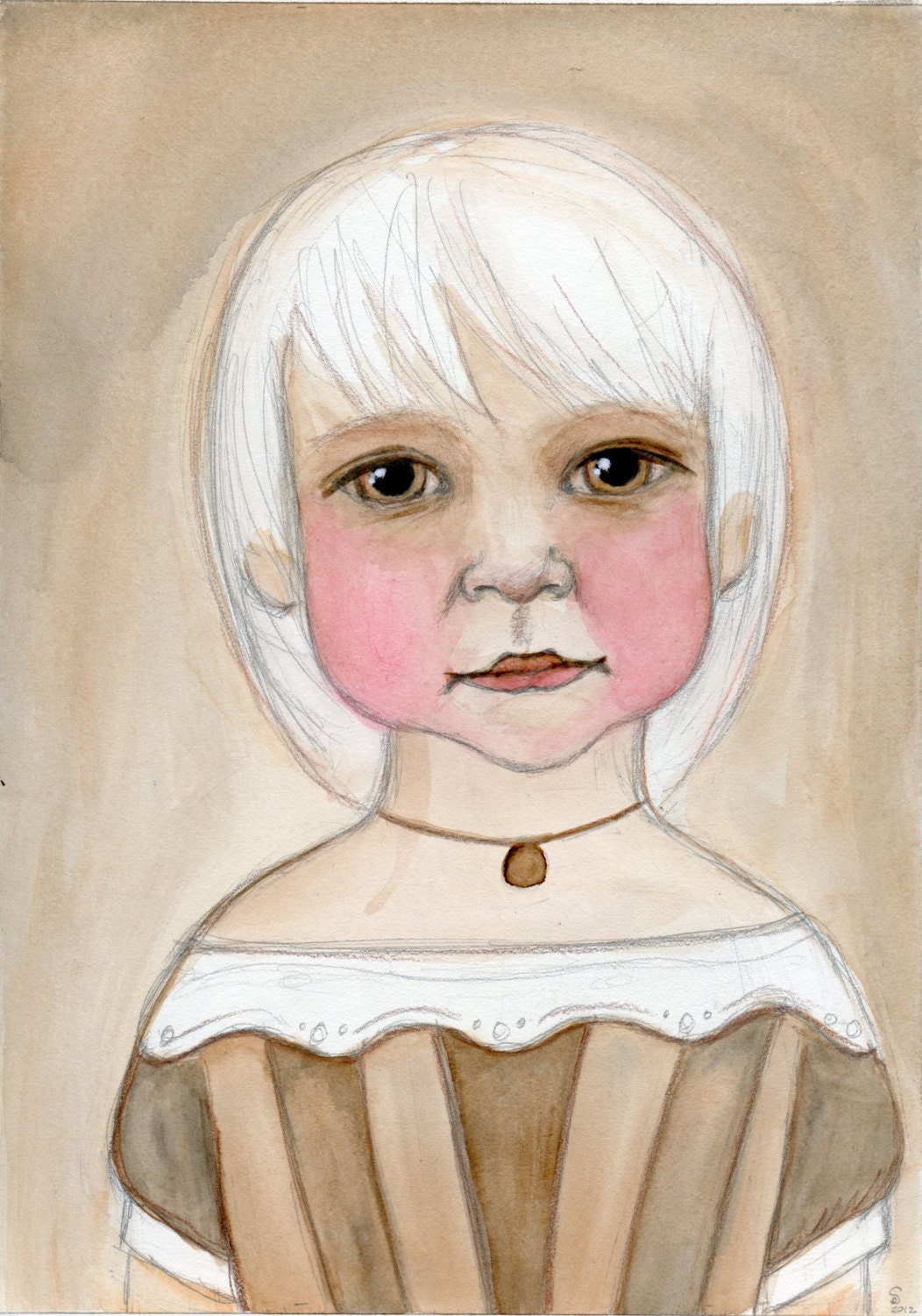 Custom Child Portrait, Watercolor Painting, Victorian or Edwardian inspired 9x12