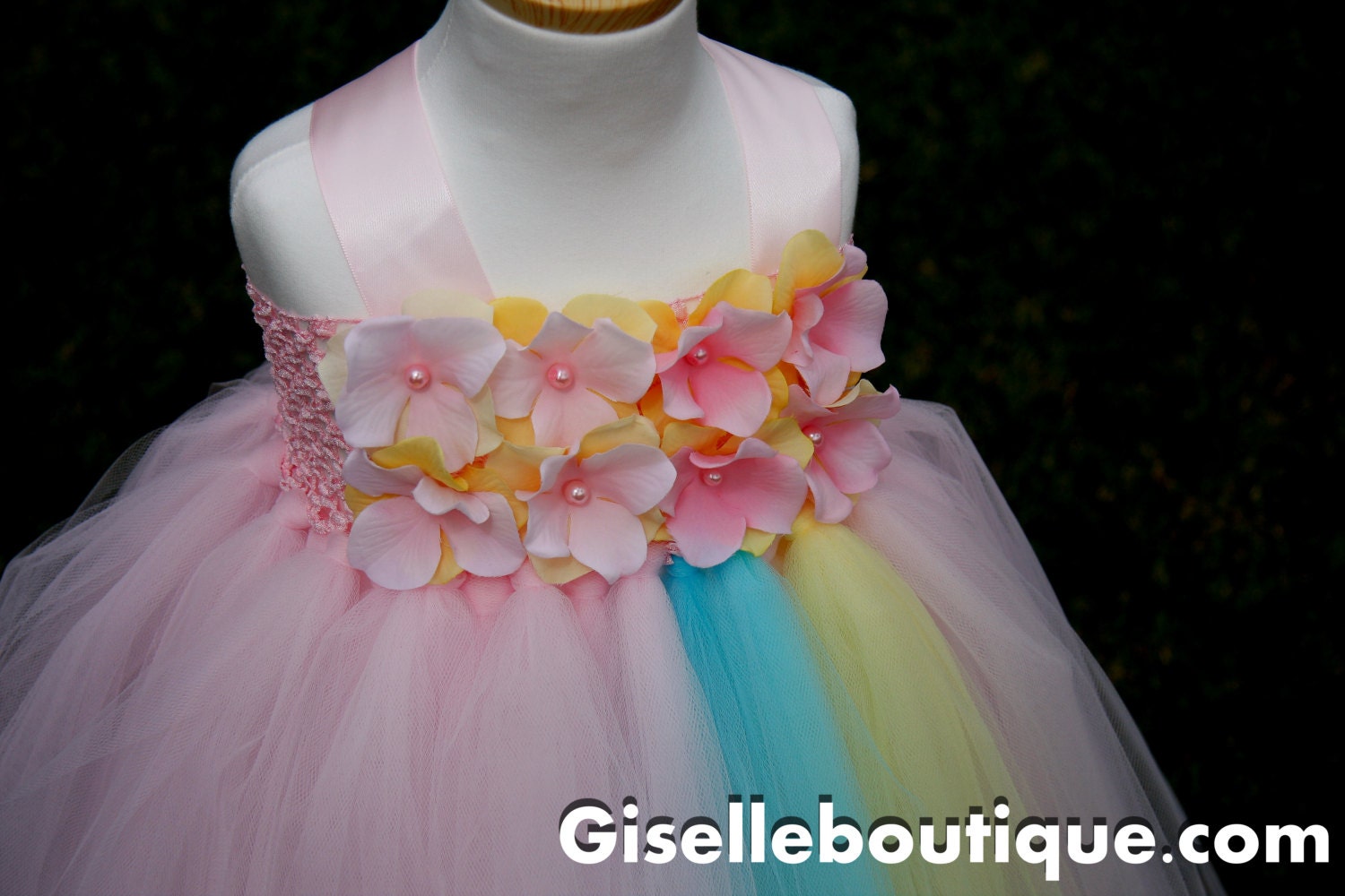 Flower girl dress Light Pink and Yellow Flowers Tutu Dress.baby tutu dress, toddler tutu dress, wedding, birthday, Newborn, 2t,3t,4t,5t