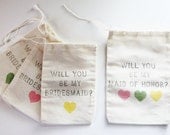 Will You Be My Bridesmaid muslin jewelry bags, rustic diy wedding