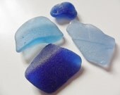 4 interesting blue sea glass pieces - 2 cobalt & 2 cornflower beach finds