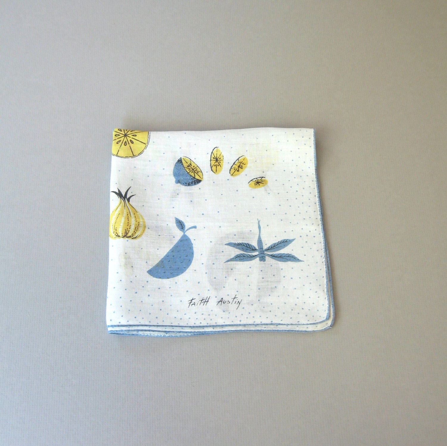 Mid Century Faith Austin Handkerchief - Lemons and Dragonflies