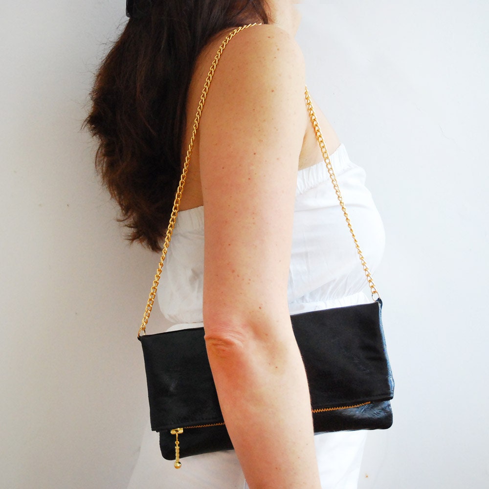 Small Leather Bag.  With golden strap.  In any color on my site.