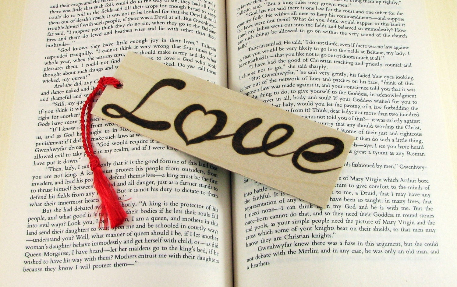 Wooden Bookmark - Hand Pyrography - Love