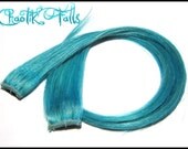 Blue Human Hair Clip In Extensions