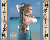 PEACOCK FEATHER belly dance Fantasy clip in hair piece Tribal Fusion tassels cowries -custom colour- Mermaid siren costume accessory