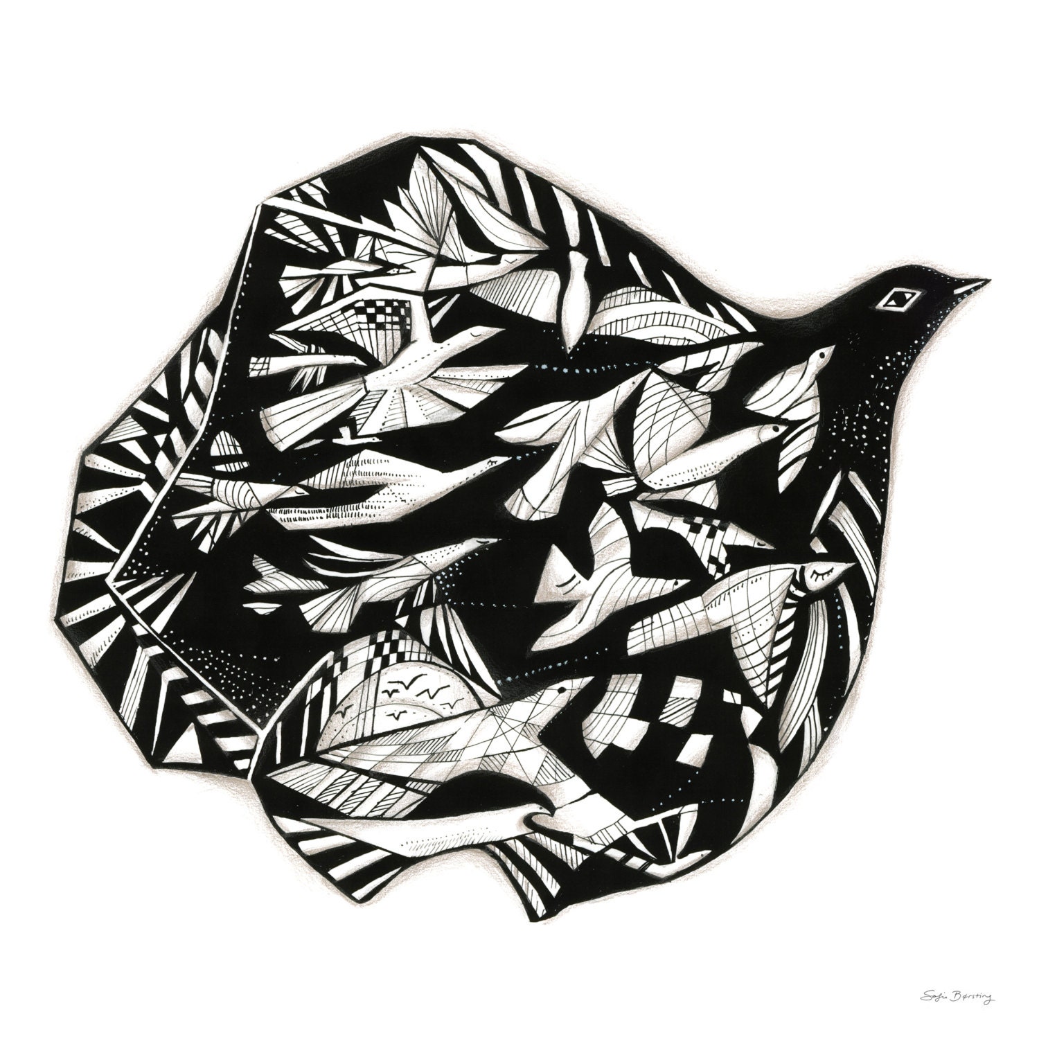 Birds in flight, 50 x 50 cm