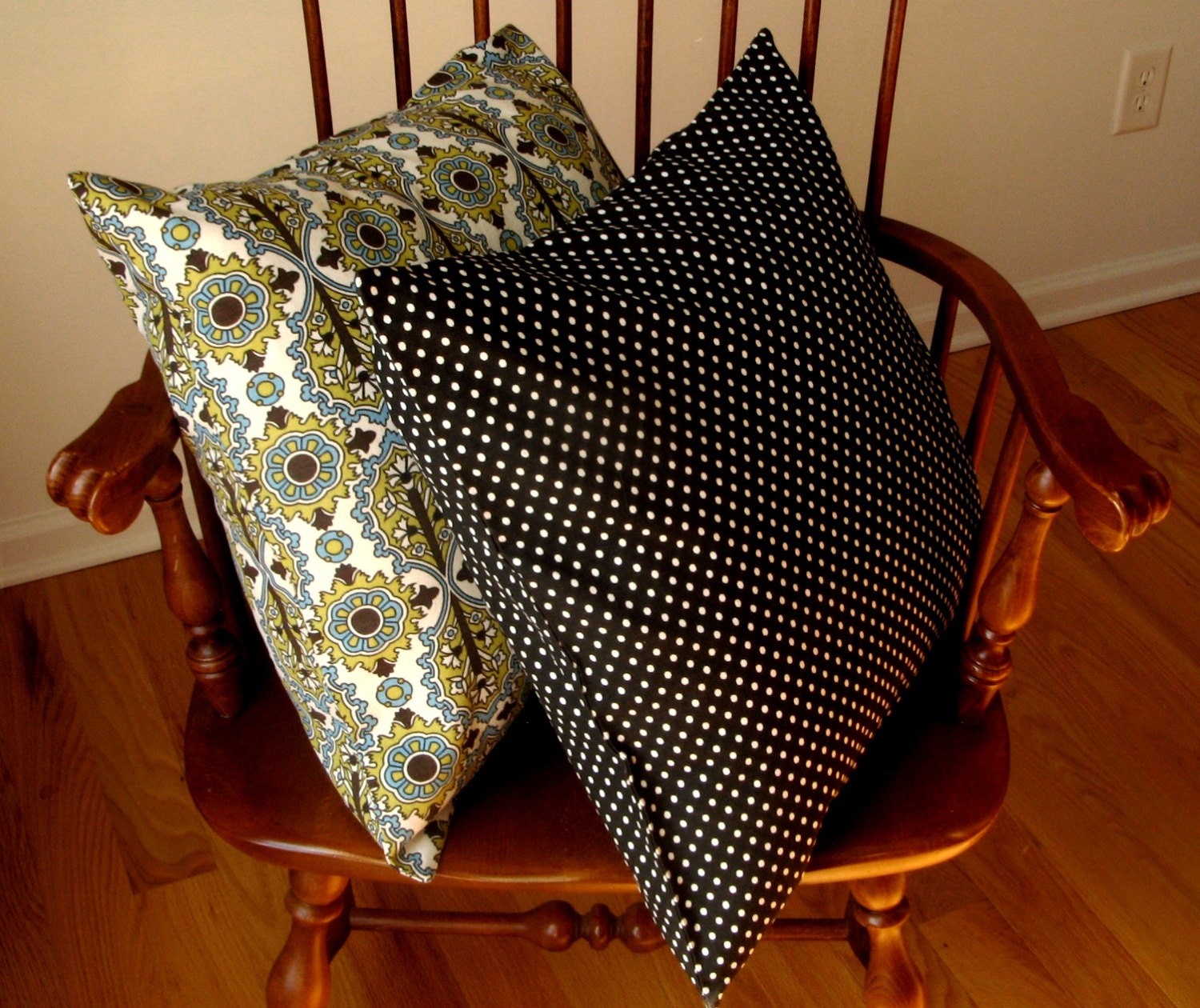 Chocolate Brown and Gold Pillow Cover Set, Washable Dots and Flowers Slipcover, 18 Inch, Set of Two