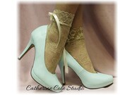 BEIGE Baby doll Lace socks for heels retro 80"s look Holiday parties stretch lace socks flats or heels catherine cole studio FT5
