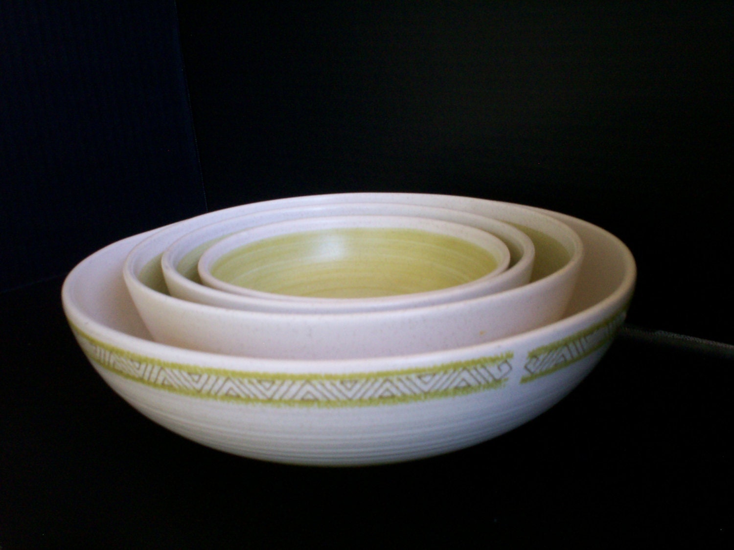 1960s Franciscan Earthenware  Four Bowls Hacienda Green Pattern