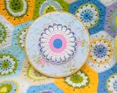 Hand Crafted Hoop- Wall Hanging- Vintage Sheets- Crocheted Doilie