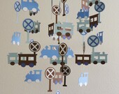 Train Set Baby Mobile in Blues and Chocolate Brown