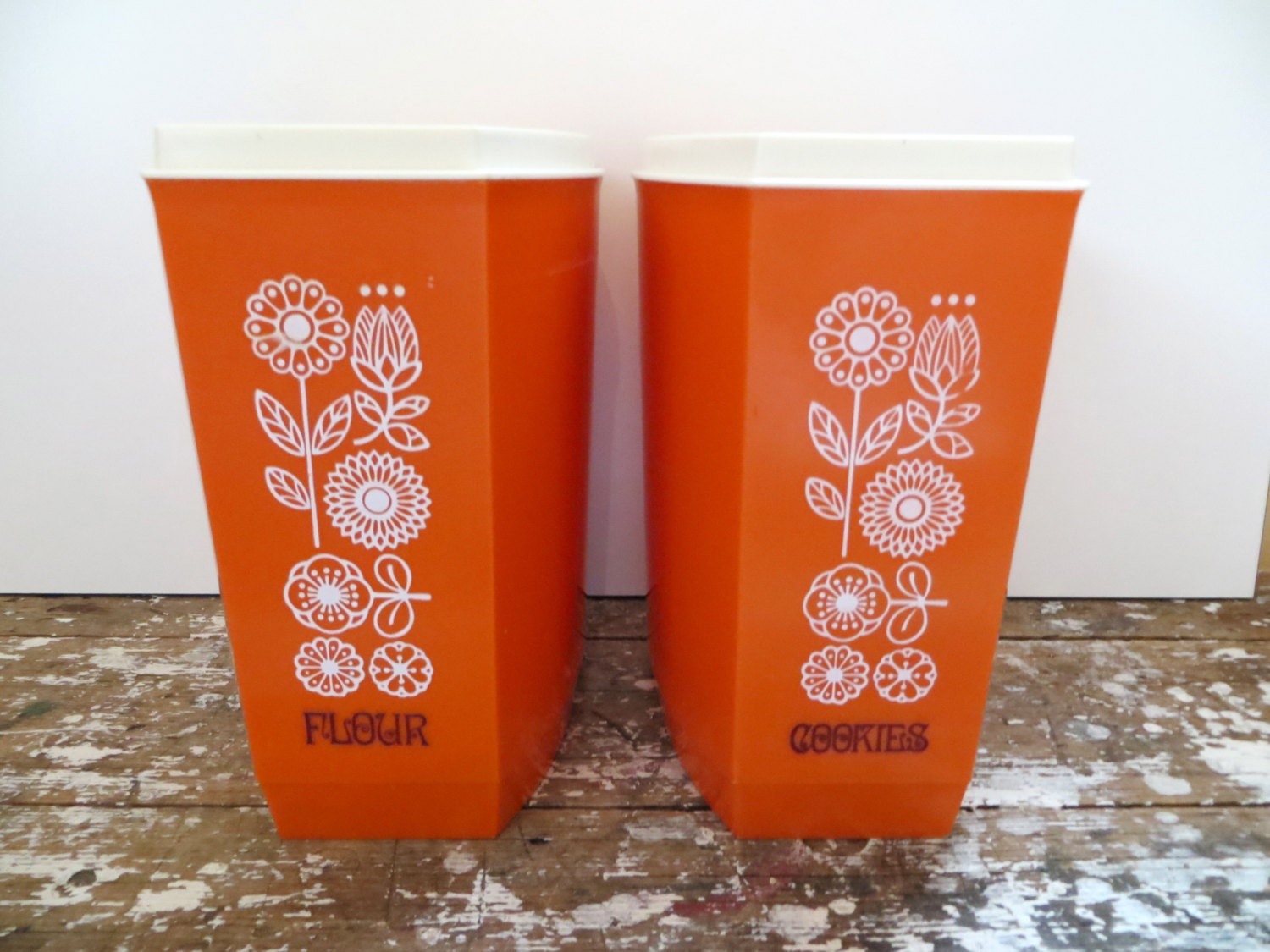 Retro Orange Canisters Flour Canister Kitchen Canister Cookie Jar