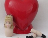 Vintage Hand Painted (Tiny Tina) Porcelain Doll Head and Torso with Mohair - Arms and Legs - Doll Parts - Supplies
