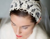 Art Deco Lace Veil Bridal Veil Cap Veil Juliet Veil Tulle Veil Ivory Lace Veil Bridal Cap Wedding Veil - STYLE 014
