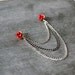 Red Rose and Gunmetal Chains Triple Chain Cartilage Earring (Single-Side)