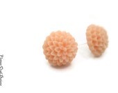 Peach  Mum Studs, Pom Pom Mum Stud Earrings, Peach ear Studs, Bridesmaids Gifts, Summer Trends