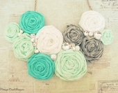 Mint Ombré Statement Necklace, Rosette Statement Necklace, Mint  & Antique Silver  Necklace, Rolled Rosette Bib Necklace, Summer Fashion