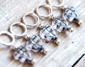 Snag Free Leaf Stitch Markers in Clear Glass with Black Veins, Carved Leaves, Woodland, Set of 5