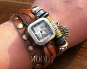 Vintage style really brown leather bracelet wrap watch handmade watch wrist watch women leather watch men fashion watch jewelry B749
