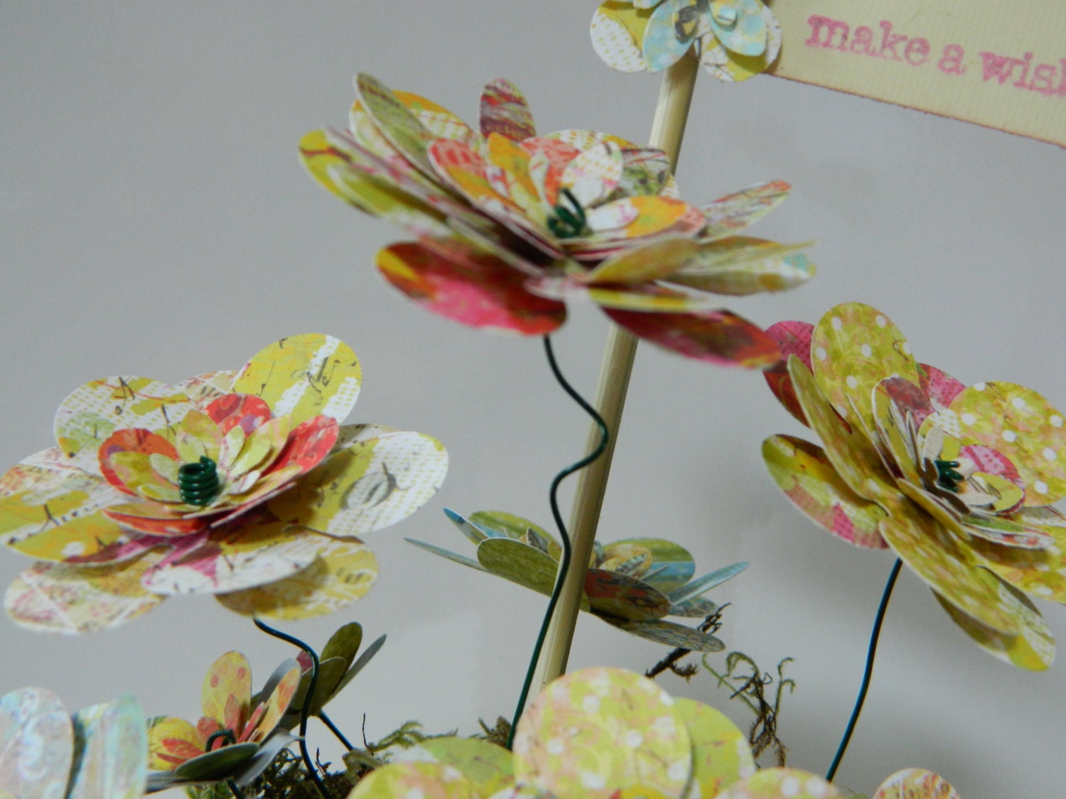 Make a Wish - Pink and Yellow Upcycled floral bouquet - FREE SHIPPING in U.S.
