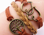 jewelry heart & wish treen antique bronze Charm Bracelet brown ropes Leather Bracelet --best Friendship gift  SH-0841