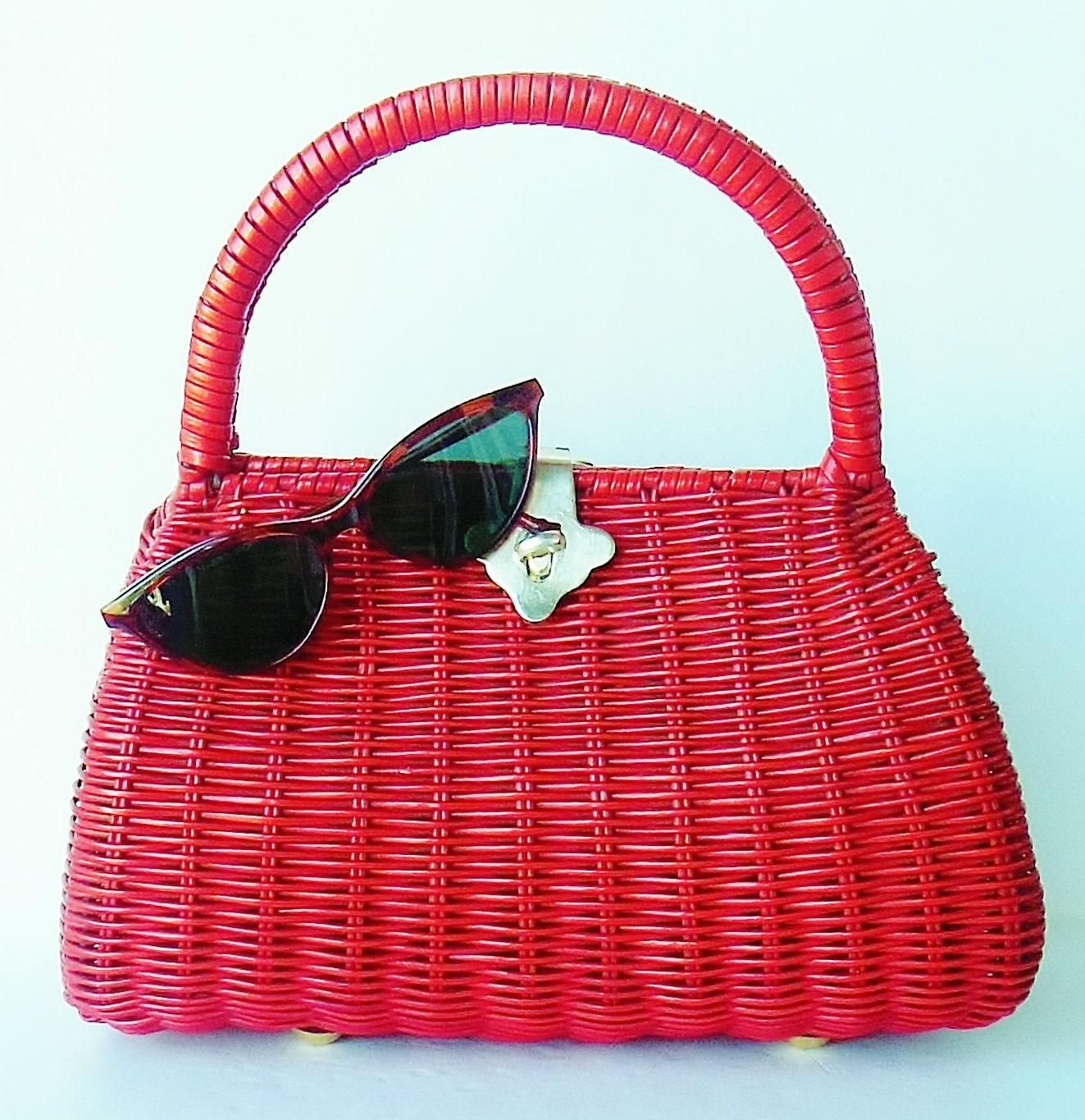 Vintage Red Purse Basket Rockabilly Pin Up