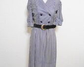 May Days Sale 1980s Vintage Dress Black and White Stripes by Sears Union Made size 8 petite