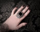 Gothic Victorian Ring Onyx Black Silver Filigree Statement Ring