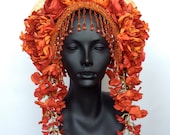 MADE TO ORDER  Flower Headdress with Beaded Trim