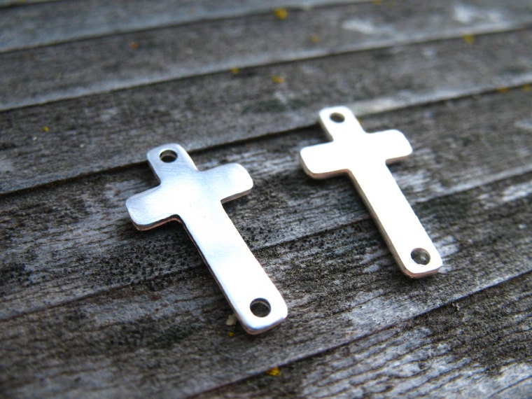 Silver Cross Connector, Sterling Silver Sideways Cross Charm, 17mm, 1 pc