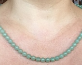 Vintage Translucent Green Natual Jade Necklace, 24 inches