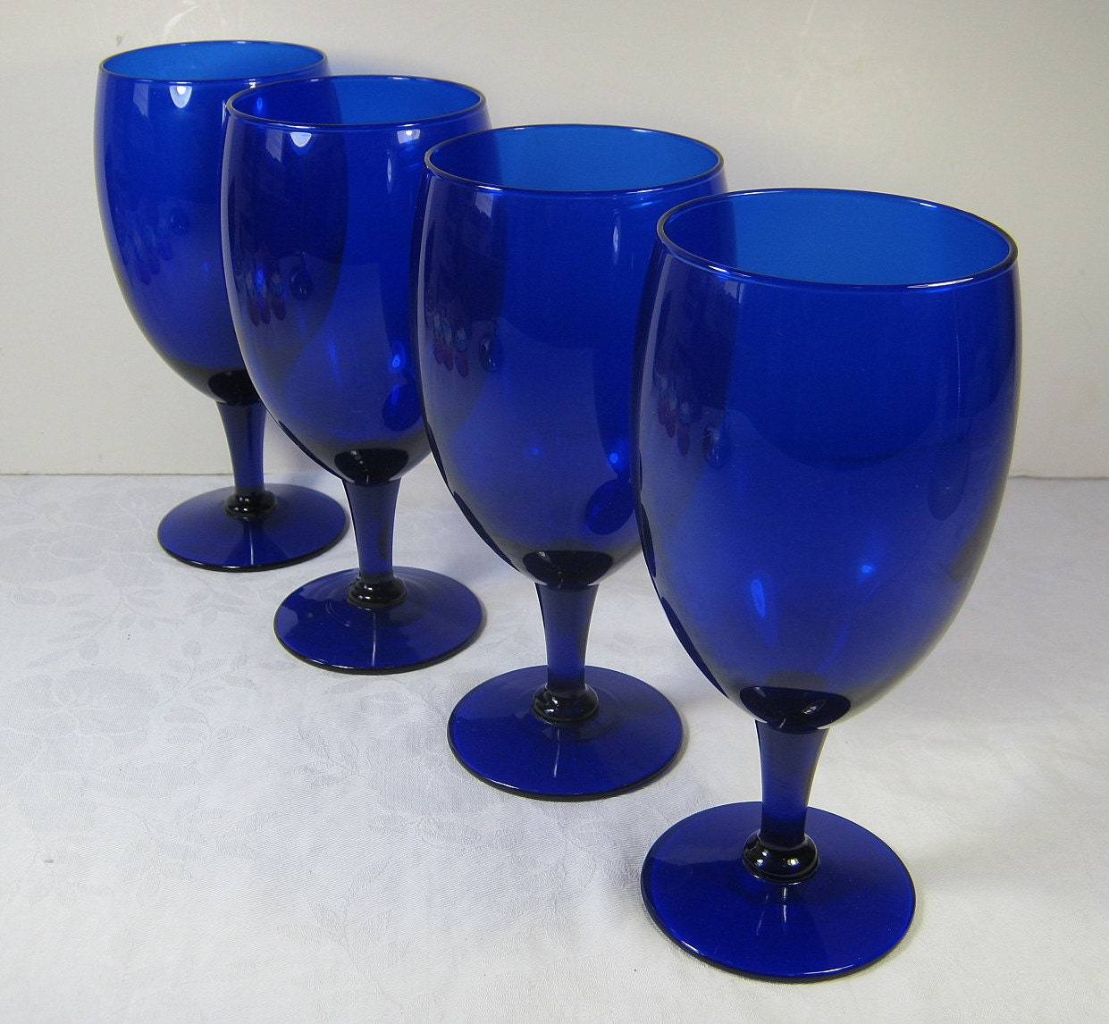 Vintage COBALT Blue GOBLET Glassware Royal Sapphire Water Glass Set/4