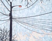 Hope Re-Emerged as the Sky Cleared, urban landscape textile art, upcycled fabric artwork, OOAK, 18x24 inches