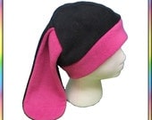 Short-Ear Bunny Hat - Pink Black Fleece Anime Usagi Rabbit Ears Cosplay Cute Kawaii Rave Goth Warm