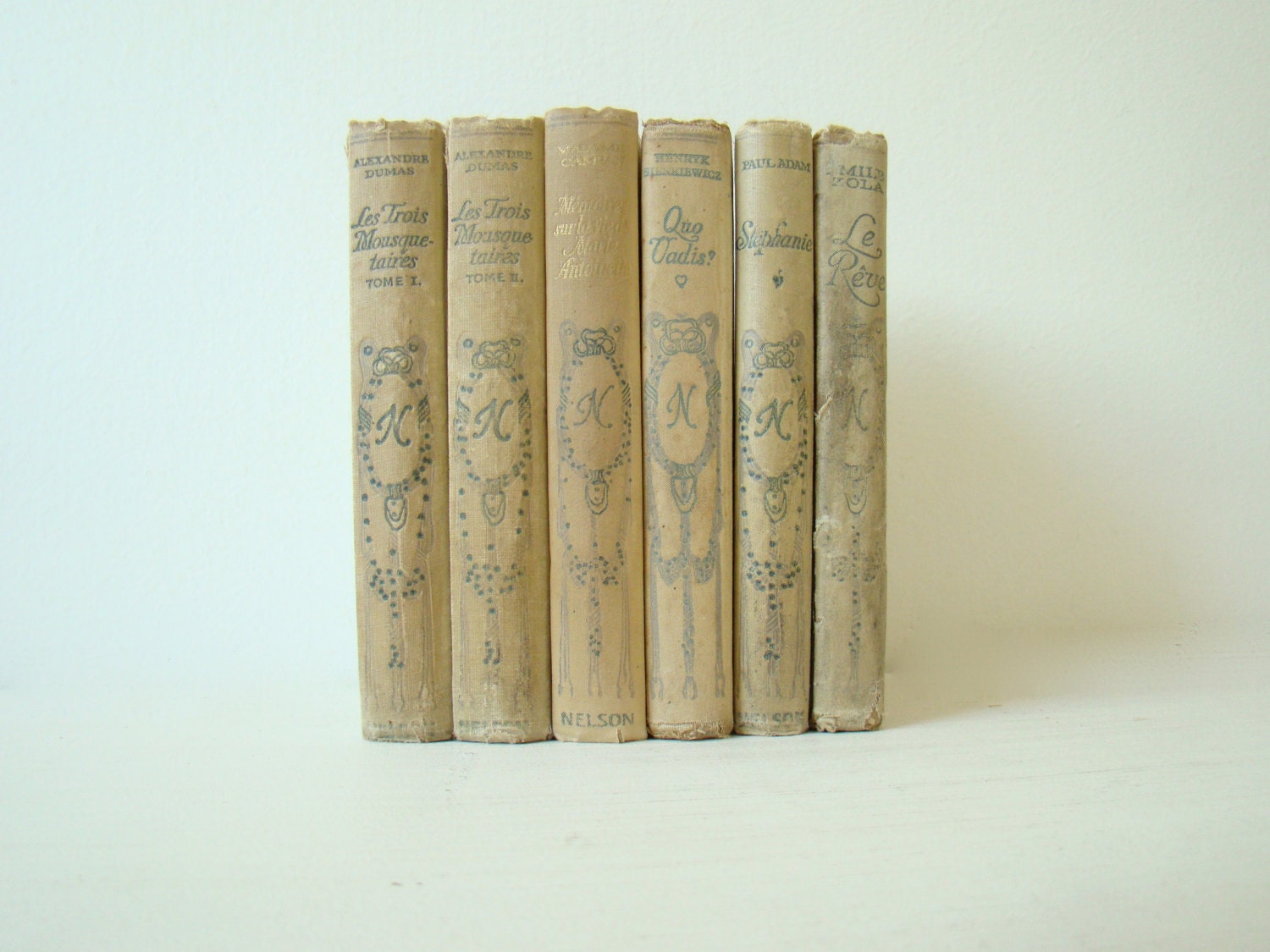 six tattered romantic french decor, neutral summer shades, beach decorating, Nelson collection, 1910s, pale yellow french books