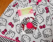 Hello Kitty and Black & White Chevron Stripe Fabric Flower Hair Clips or Pin - 3 inches across - Matching Skirts Available - Photo