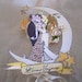 Moon and Banner Wedding Cake Topper- Vintage Bride And Groom - Outlined in Silver Glitter