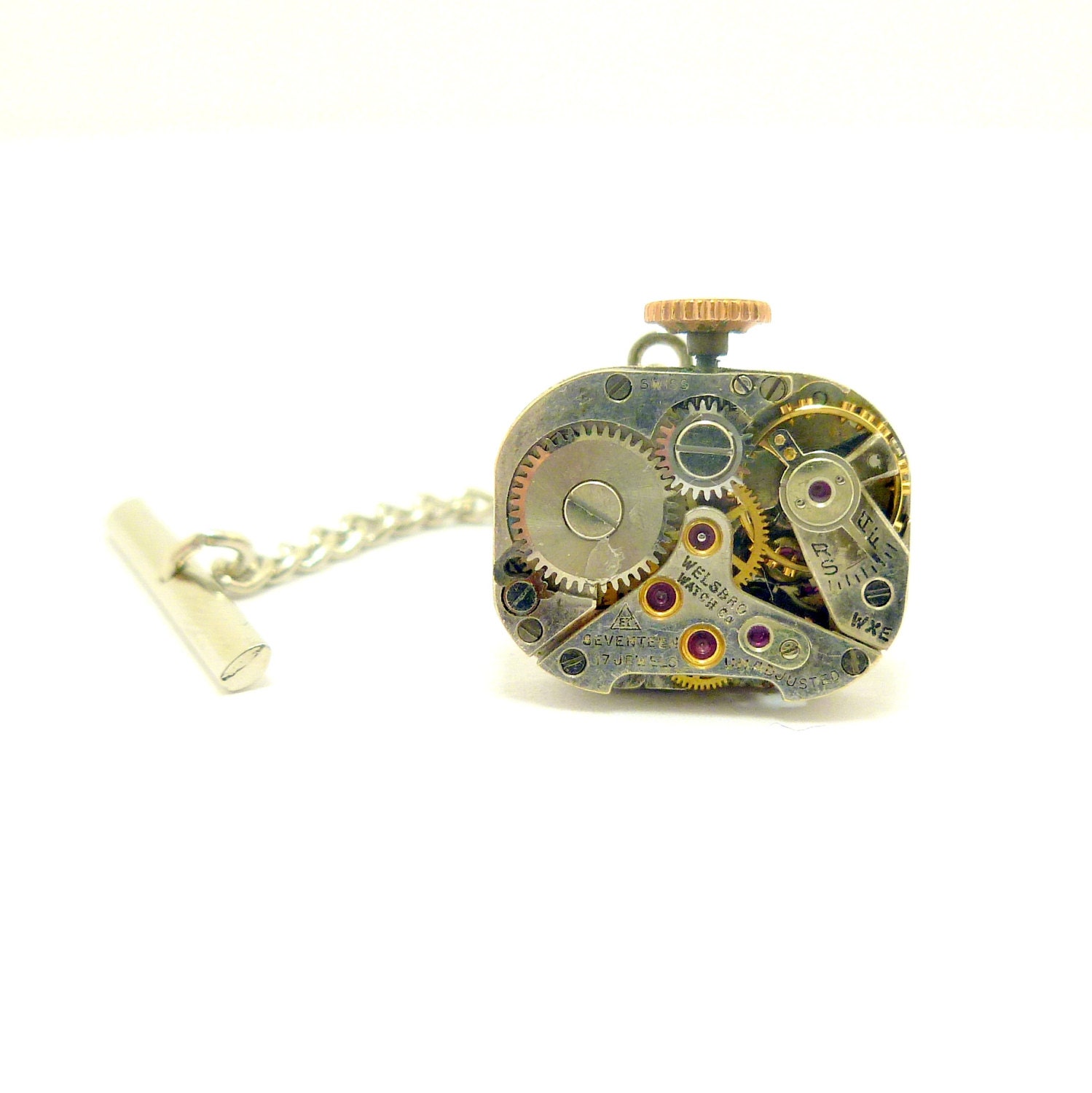 Steampunk Watch Tie Pin.  Mens Suit Accessory