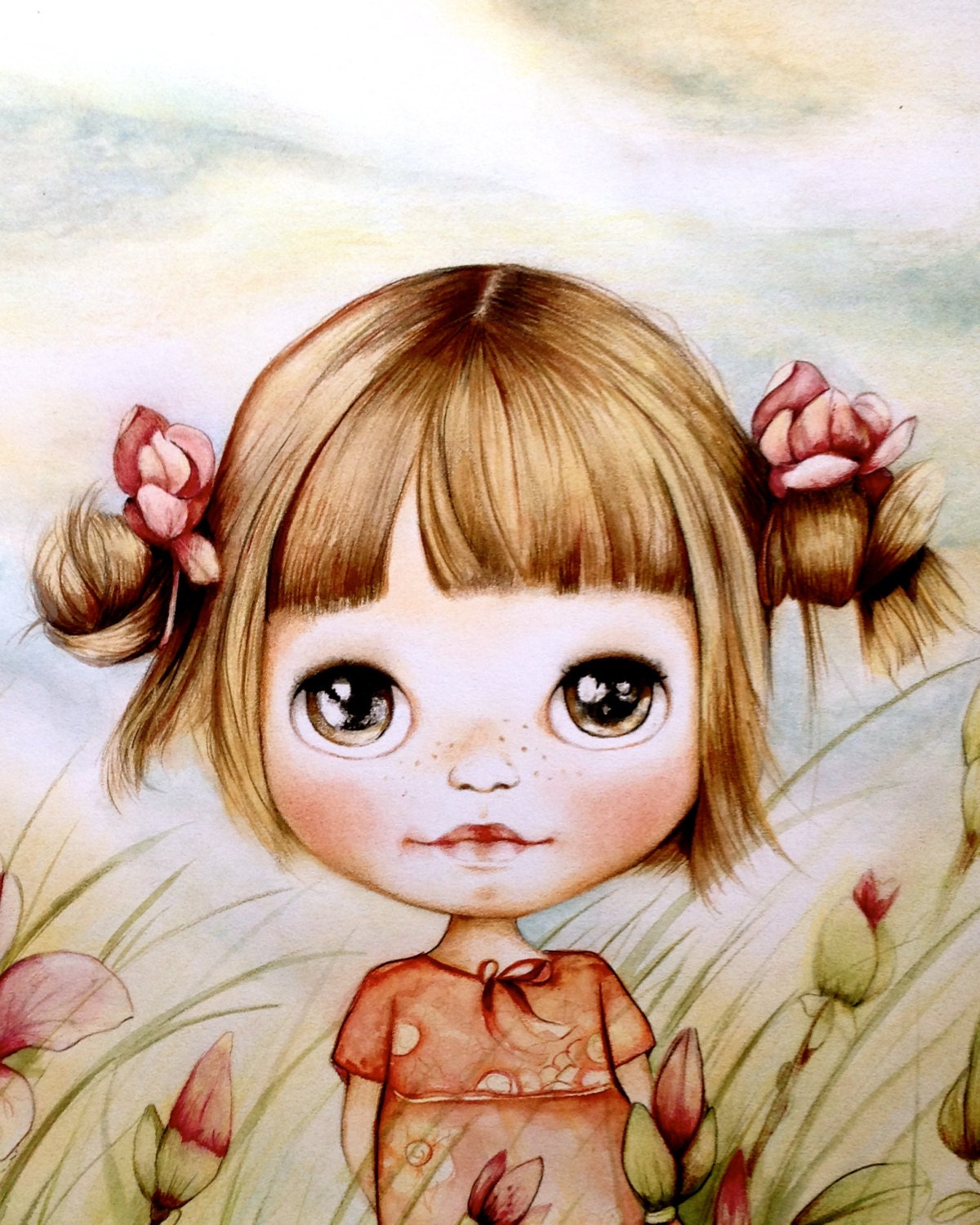 child art print with magnolias
