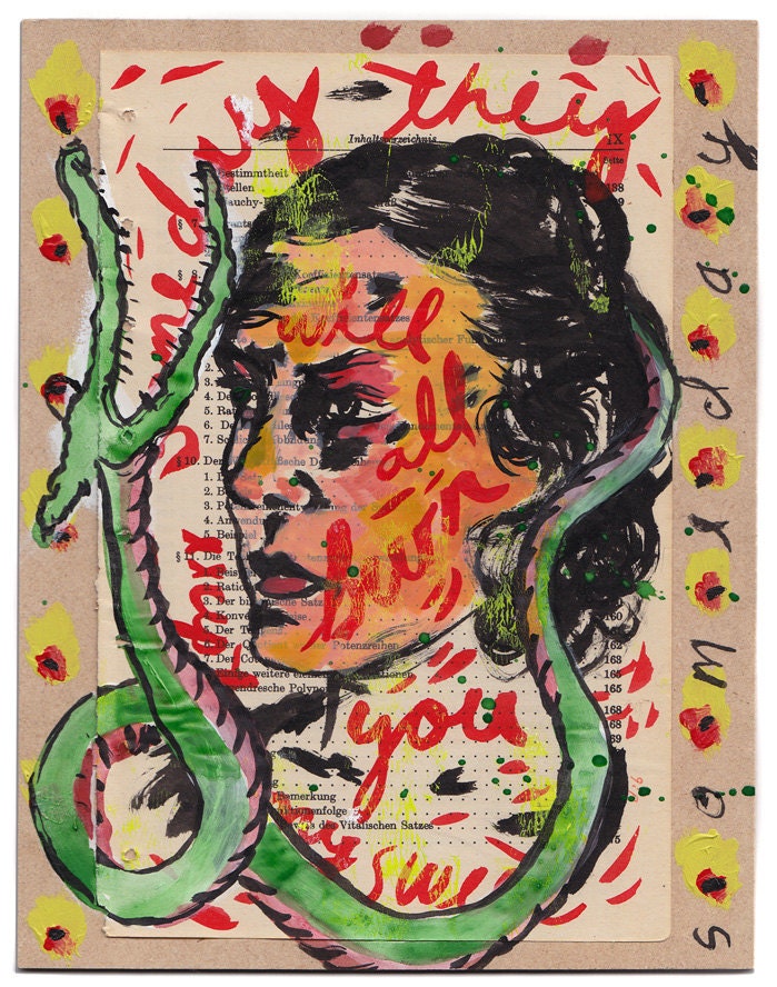 someday they will all burn, original painting on paper and masonite