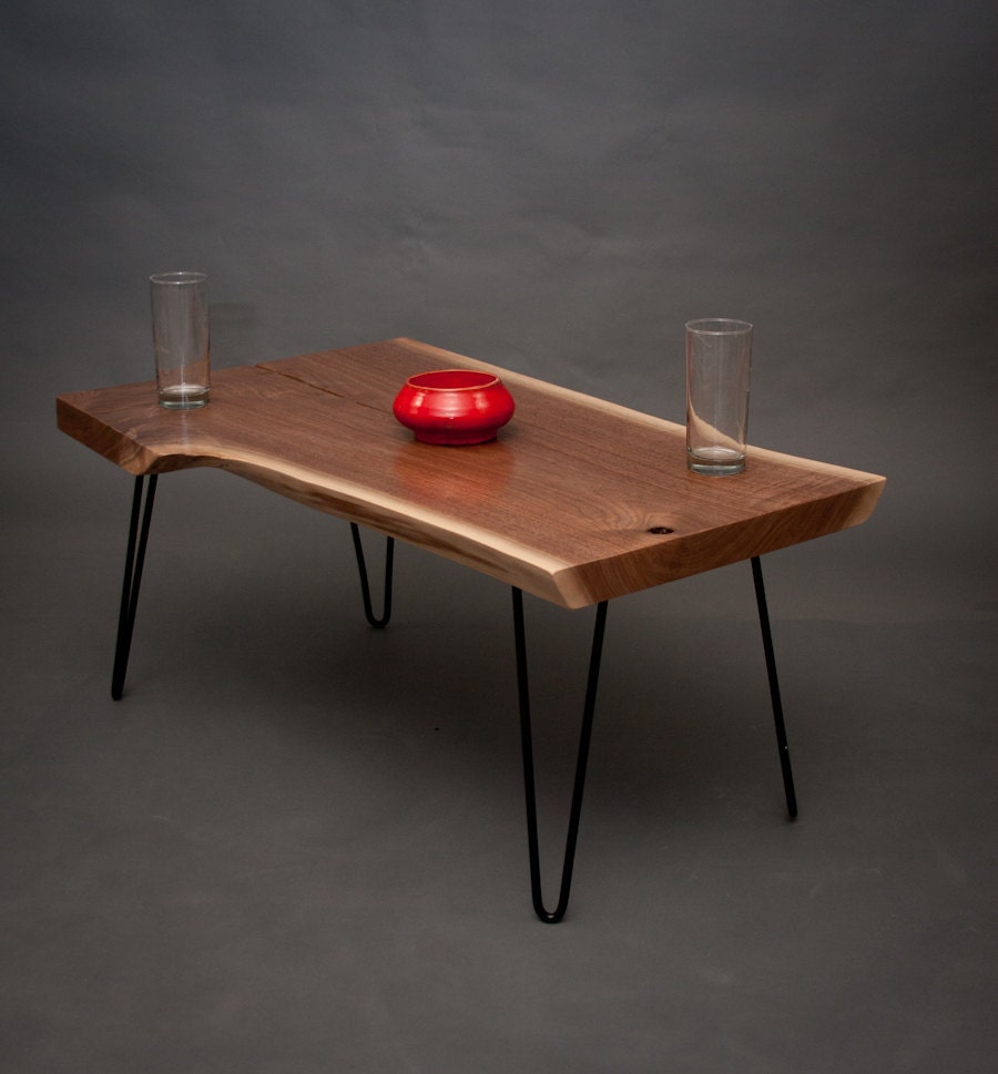 Compact Black Walnut COFFEE TABLE - Natural - Rustic - Mid century