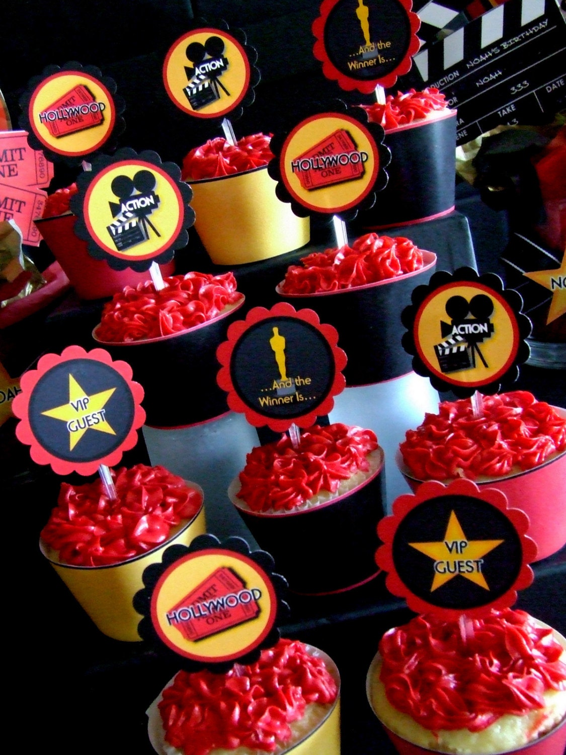 INSTANT DOWNLOAD - SET - Cupcake Toppers & Wrappers - Printable- Hollywood - Academy Awards - Oscar Night - Movie Night Il_570xn