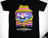 size L -- S010.Ghost Incognito ( Black ) : Geekery Hand Screen Printed Graphic T-shirt --- Men Women Unisex Pacman Game 8bit Play Ghost